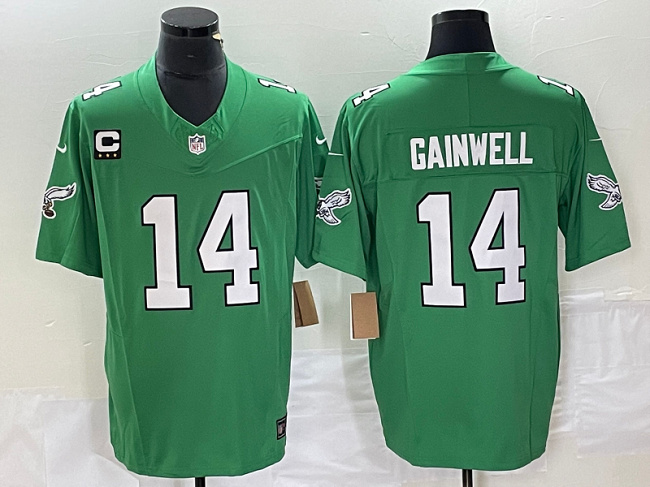Men's Philadelphia Eagles #14 Kenneth Gainwell Green 2023 F.U.S.E. With C Patch Vapor Untouchable Stitched Football Jersey Men's Philadelphia Eagles #14 Kenneth Gainwell Green 2023 F.U.S.E. With C Patch Vapor Untouchable Stitched Football Jersey